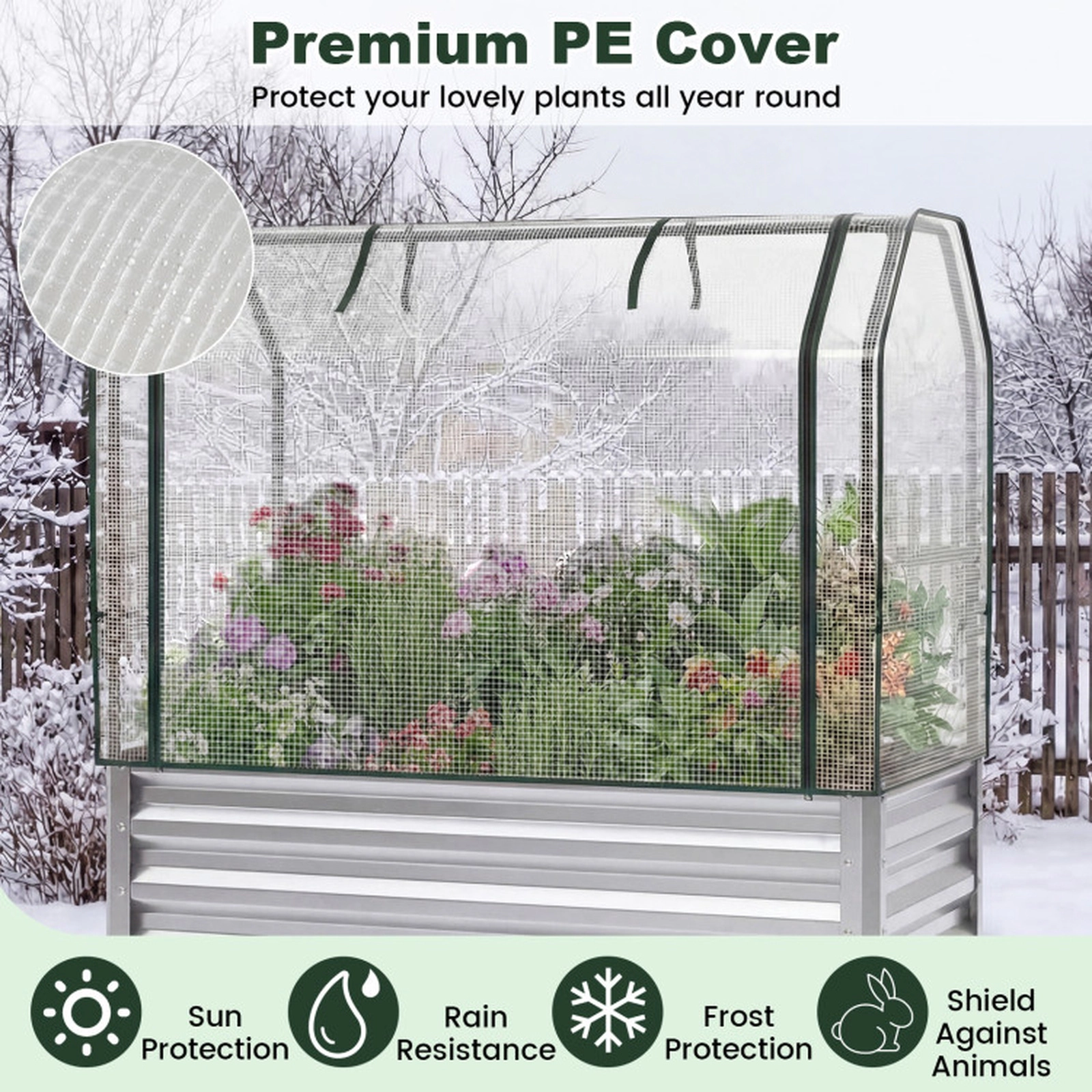 SUGIFT Galvanized Raised Garden Bed with Legs and Greenhouse Cover 175-lb Capacity Silver