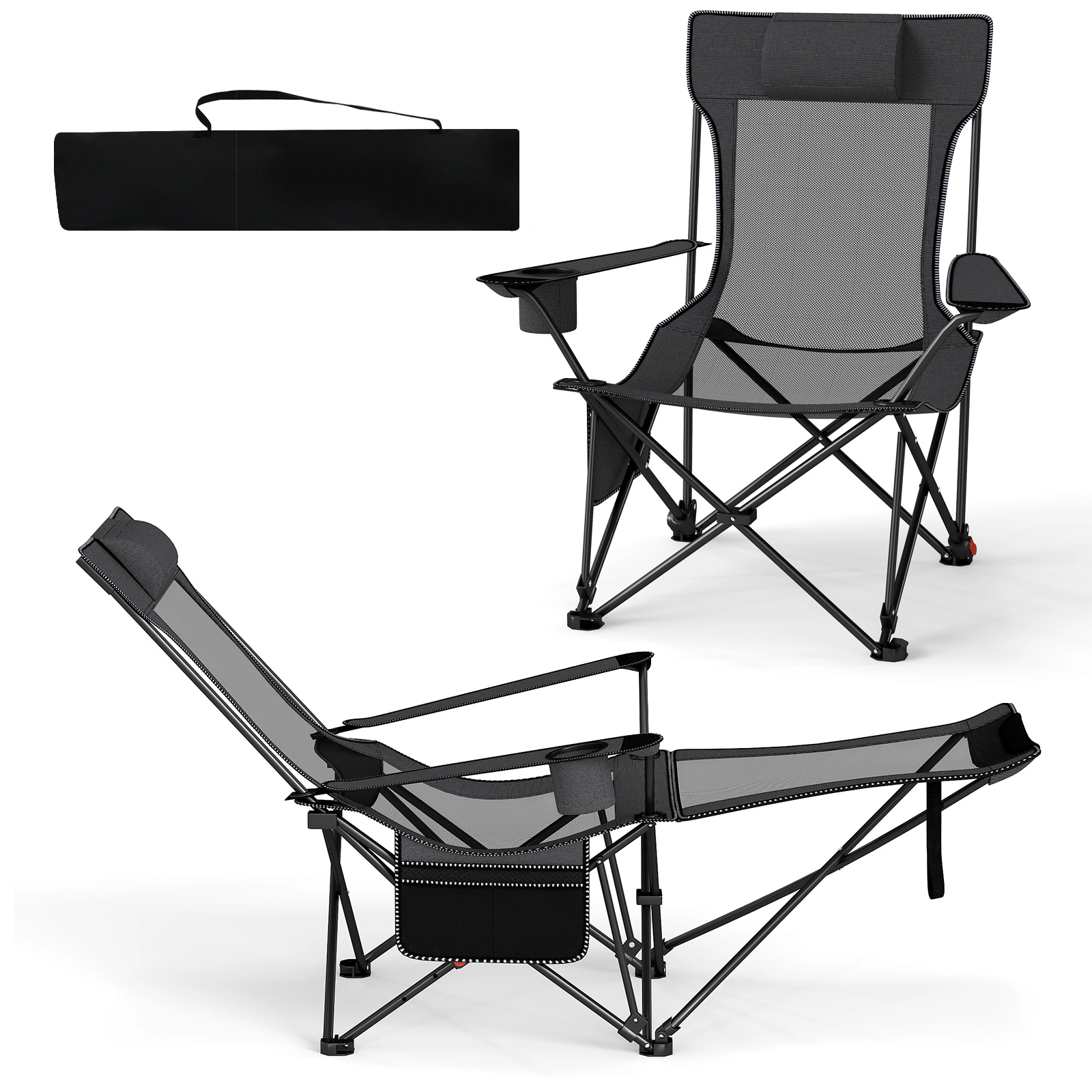 LJG Reclining Camping Chair with Removable Footrest and Adjustable Backrest