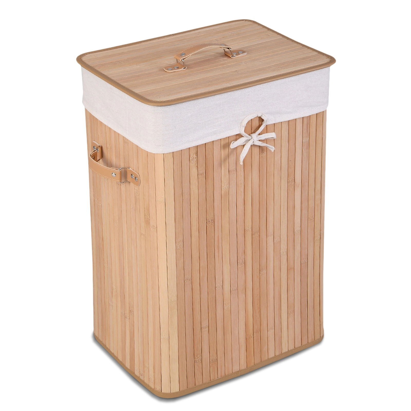 SUGIFT Rectangle Bamboo Laundry Hamper Basket with Lid 72-L Volume with Removable Cotton Bag Natural/Brown/Black/Yellow