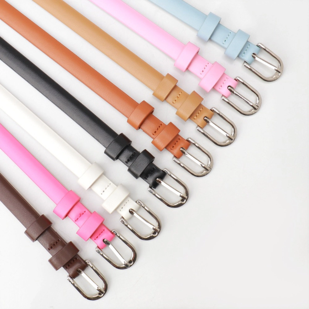 Wardrobe Whimsy Women Thin Leather Waist Belt with Buckle Fashion Skinny