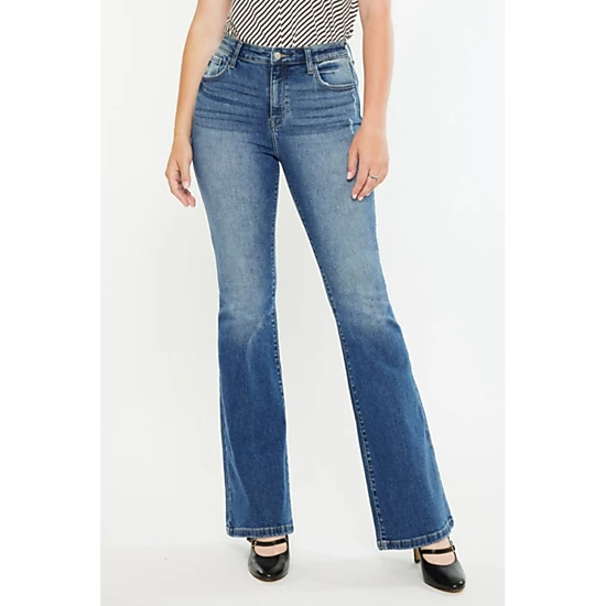 KanCan Women's Curvy Essentials High Rise Wide Flare Jeans Tana