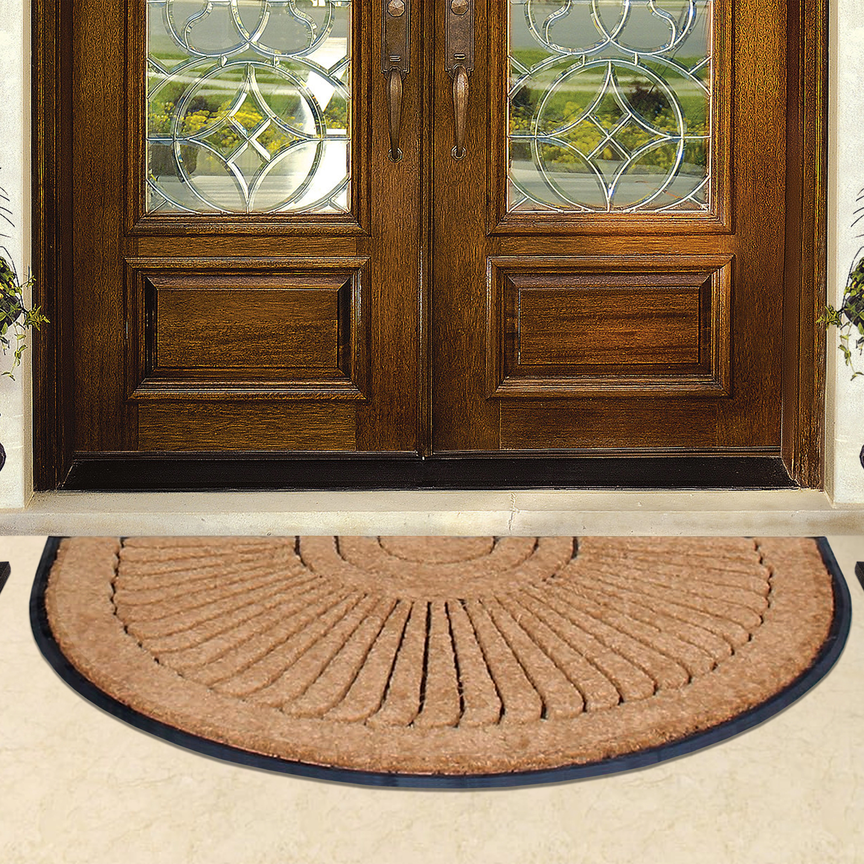A1HC Half-Round Coir Door Mat 36x72 Inches Heavy Duty Non-Slip Durable Sunburst Semicircle