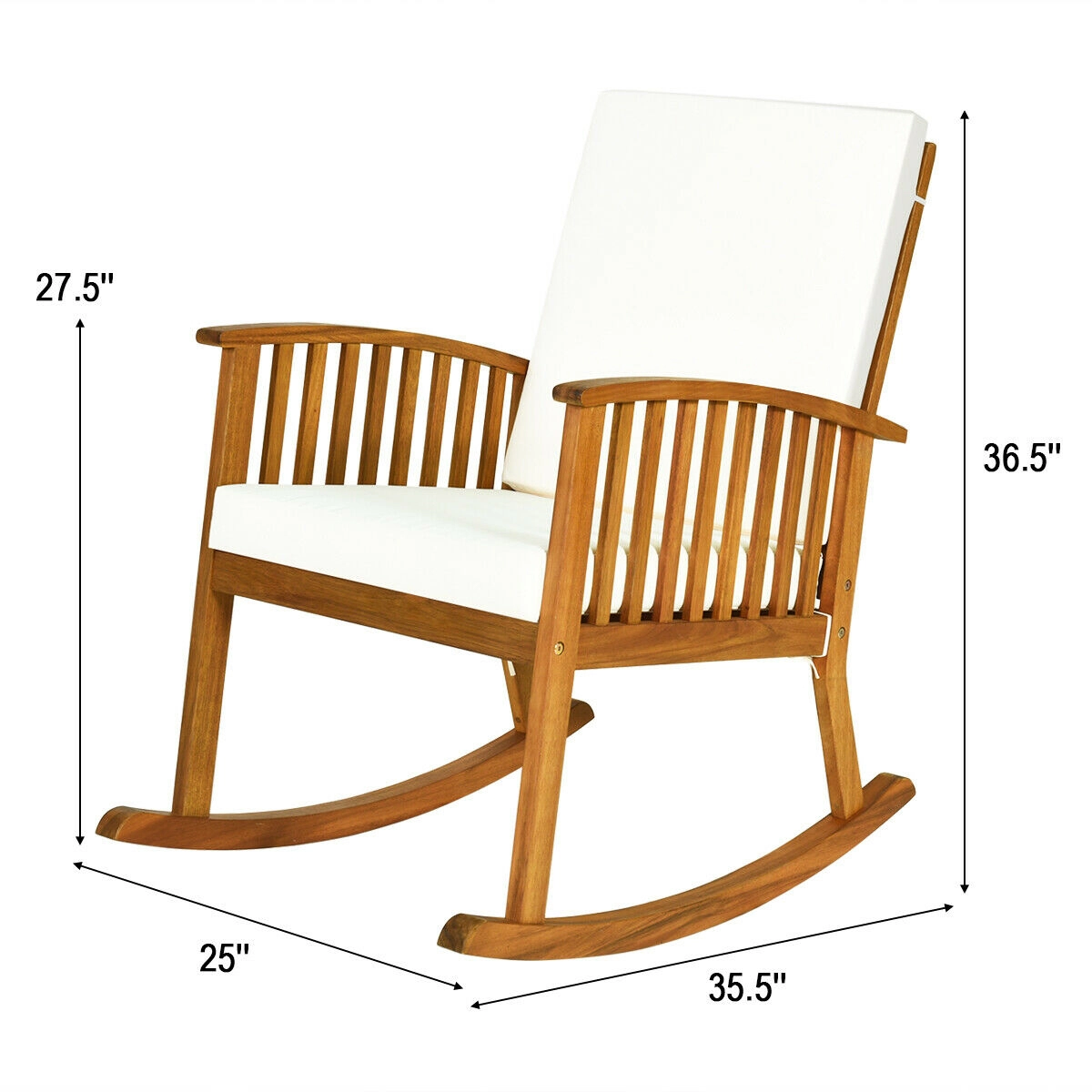 Hivvago Acacia Wood Rocking Chair with Cushions