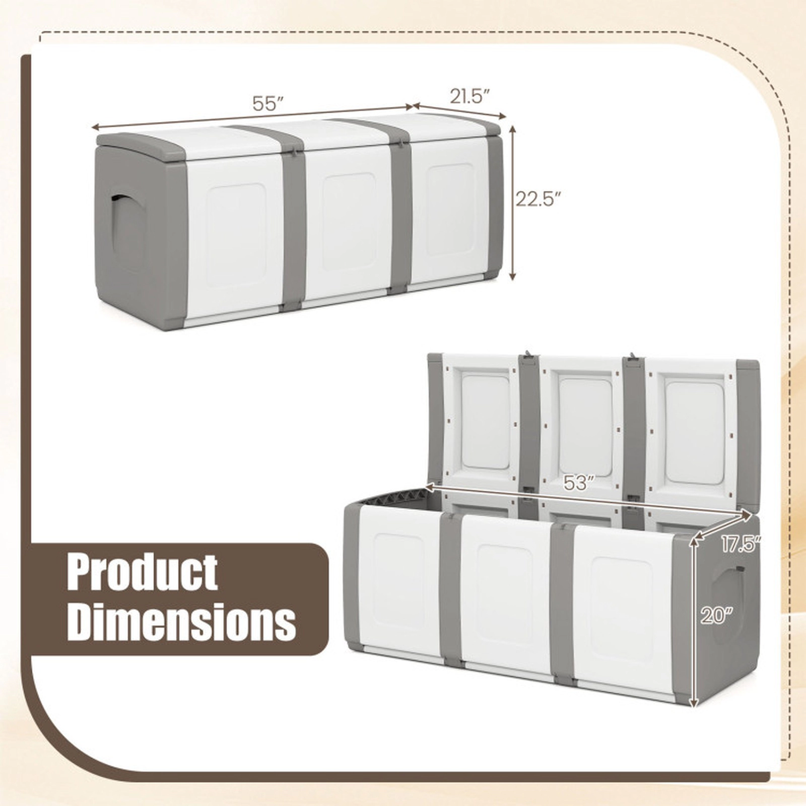 SUGIFT 80-Gallon Lockable Lid All-Weather PP Patio Container Storage Box 55-in x 21.5-in x 22.5-in 90-lb Gray