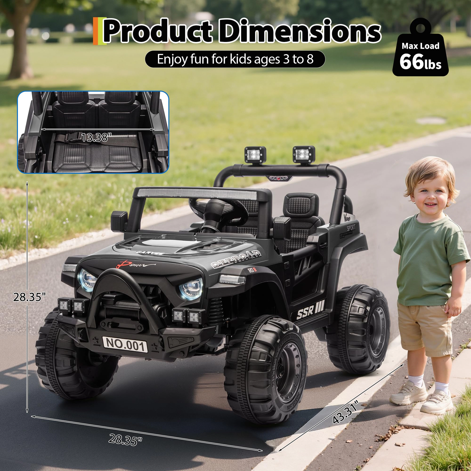 12V Kids Ride-On Truck Car, Battery Powered Vehicles with Remote, Music, LED Lights, Suspension