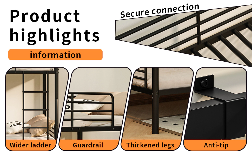Flynama Twin over Twin Bunk Bed, Black