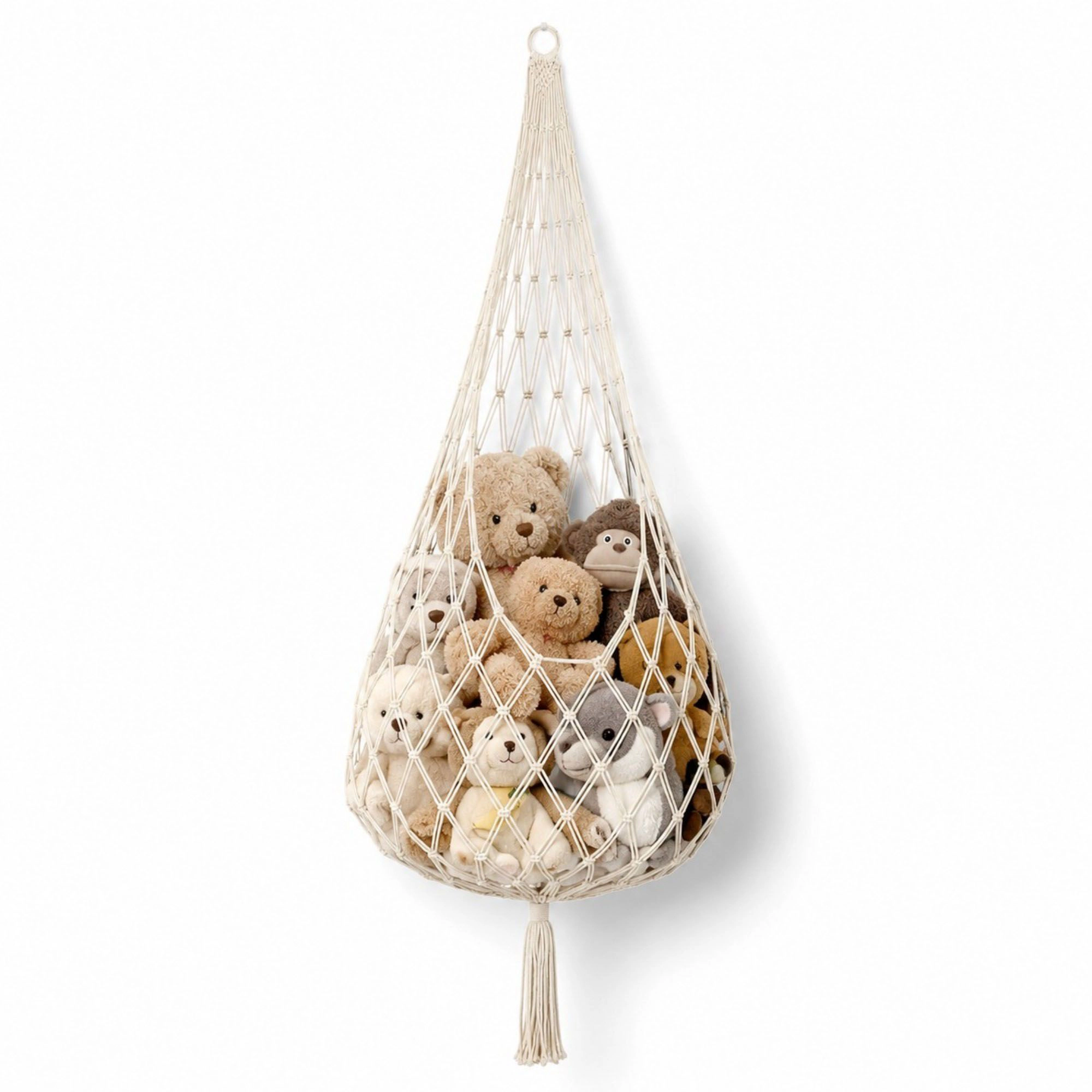 Alilang Unisex Macrame Hanging Stuffed Animal Storage Net Cotton Rope Corner Organizer