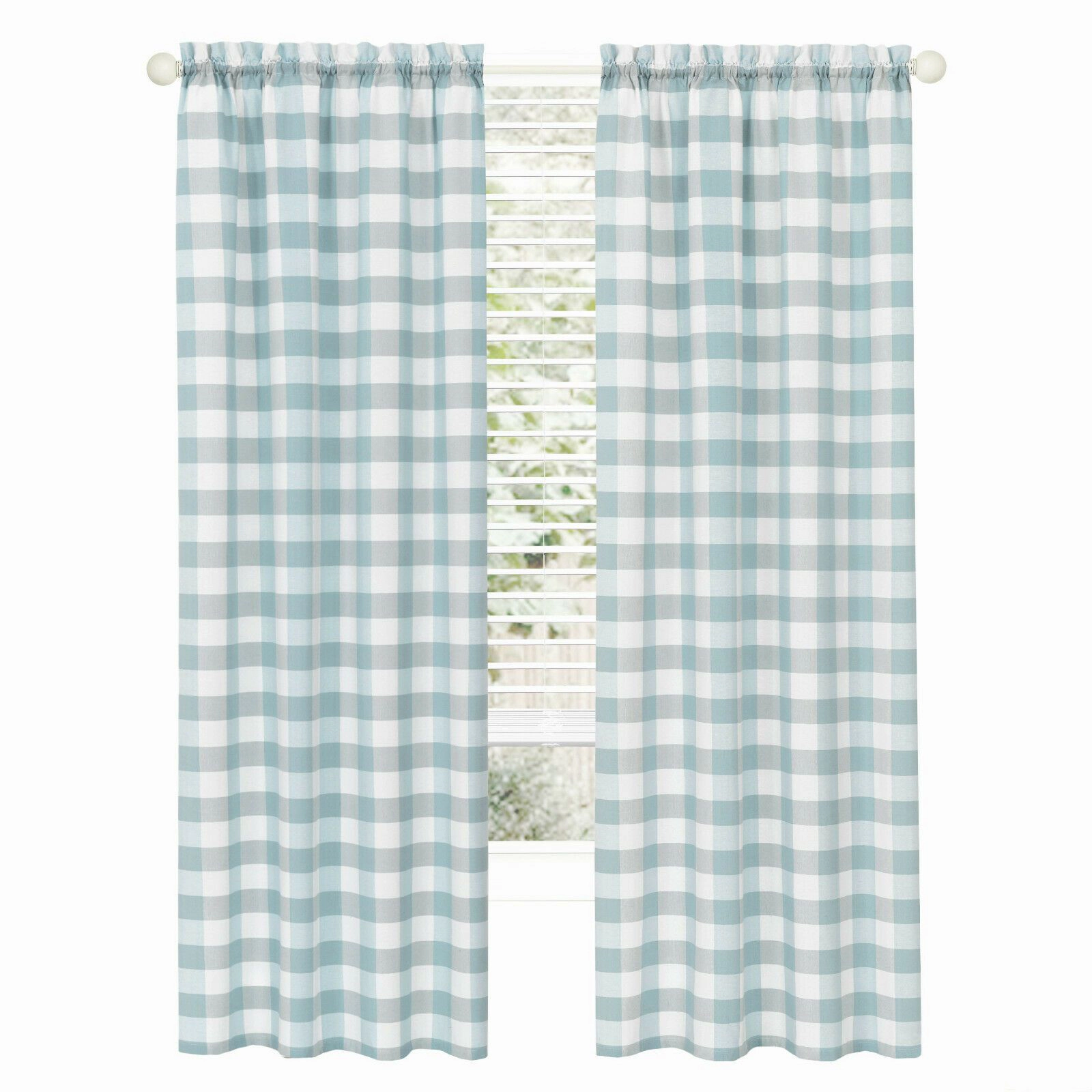 Kate Aurora Modern Farmhouse 2 Piece Large Buffalo Plaid Check Rod Pocket Curtains