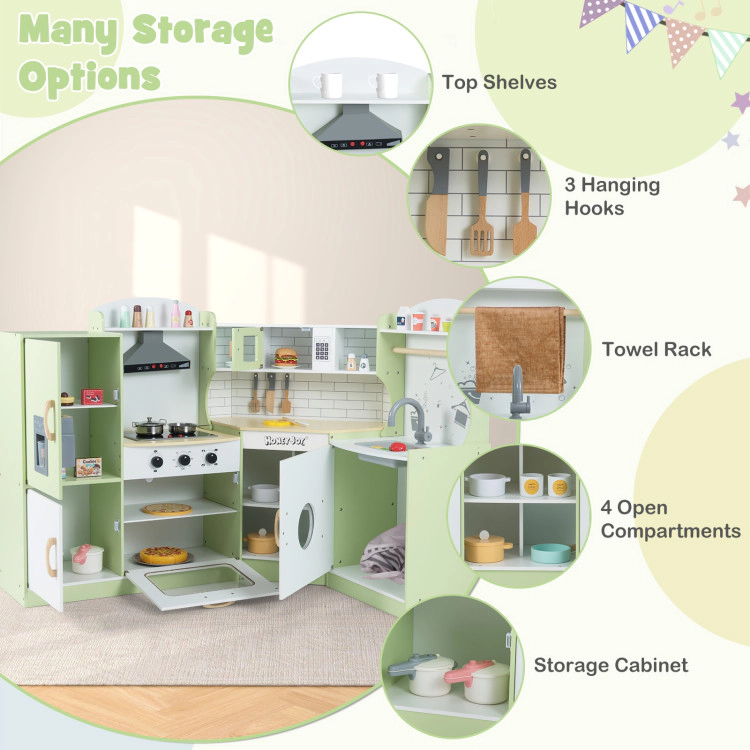 Hivvago Corner Kids Play Kitchen with Washing Machine and Ice Maker Gift for Boys Girls