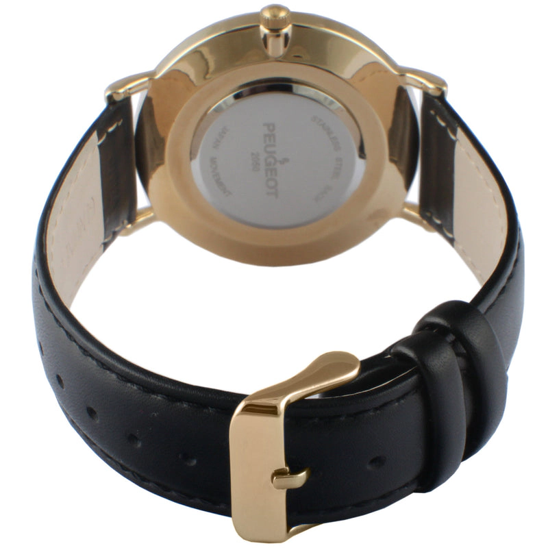 Peugeot Men's 40mm Black Dial Super Slim Leather Strap Watch