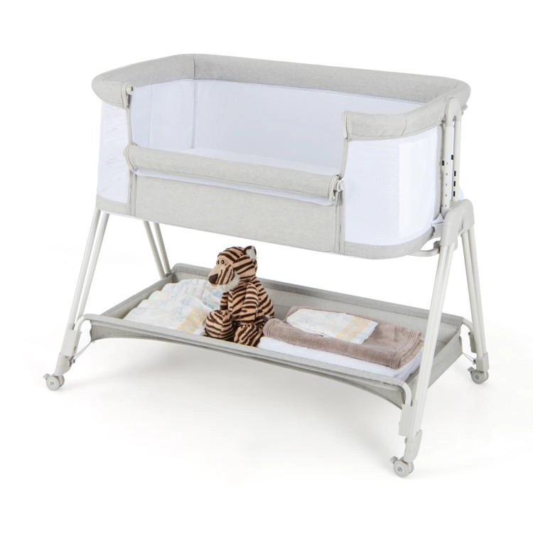 SUGIFT Portable Bedside Sleeper Bassinet with 7 Adjustable Heights 20-lb Capacity Ages 0-6 Months Gray/Black