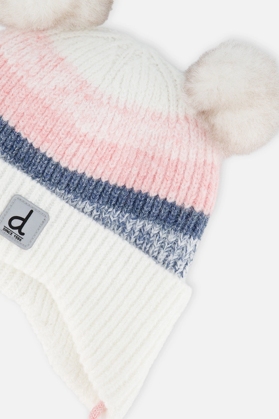 Deux par Girls Winter Knit Hat with Ear Flaps and Pompoms