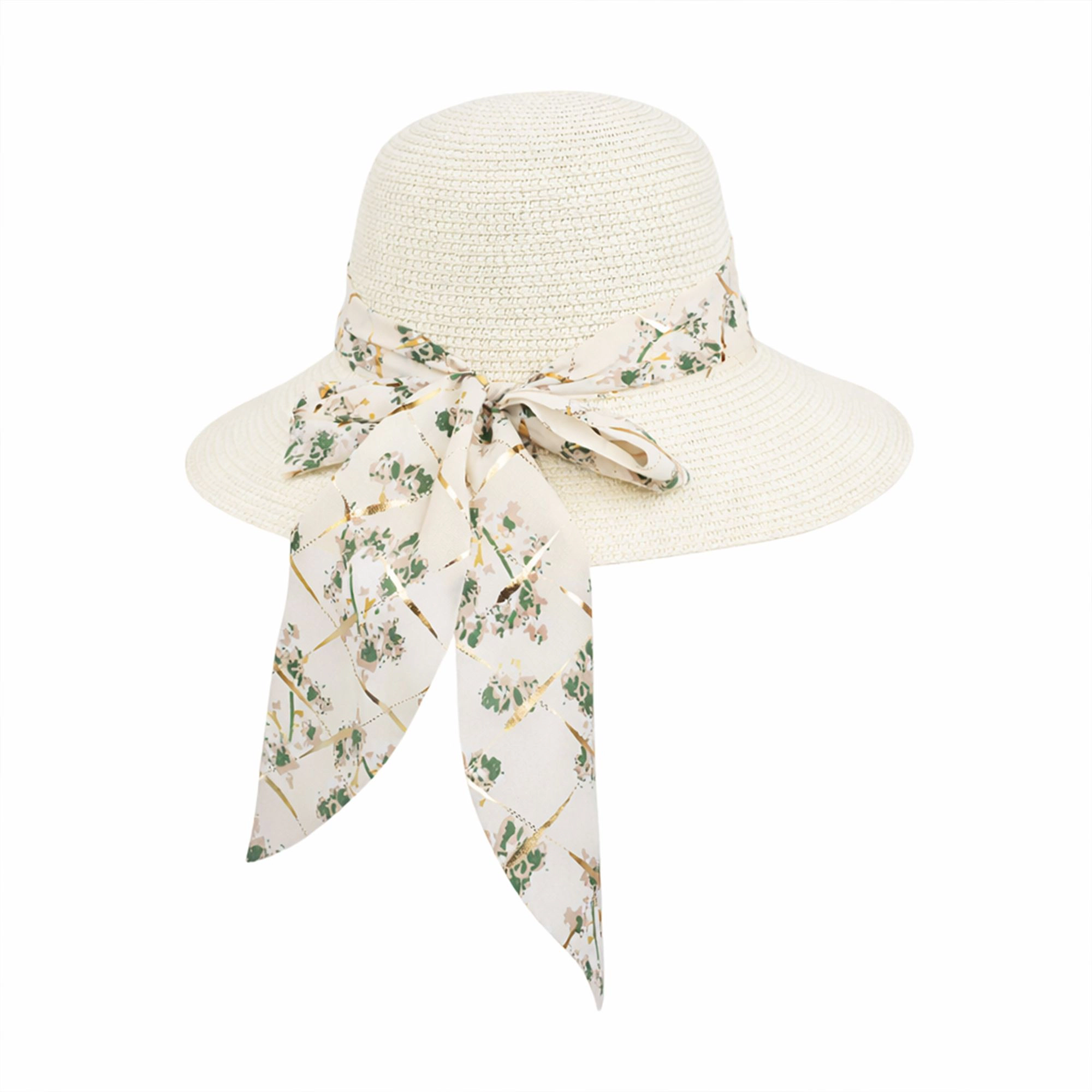 Anna-Kaci Women's Wide Brim Straw Sun Hat Floral Bow Ribbon Summer Beach Adjustable Fit Lightweight