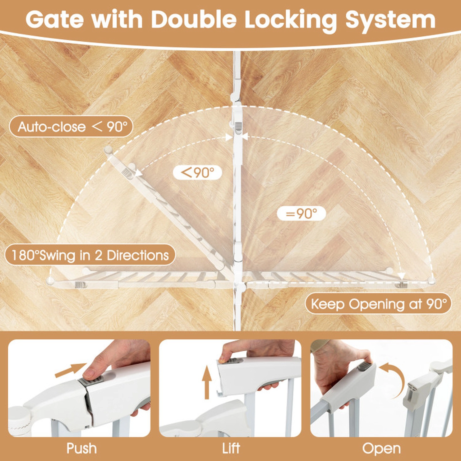 SUGIFT 6-Panel White Extra Wide Pet Gate with Adjustable Fence and Double-Locking Door 29-in H