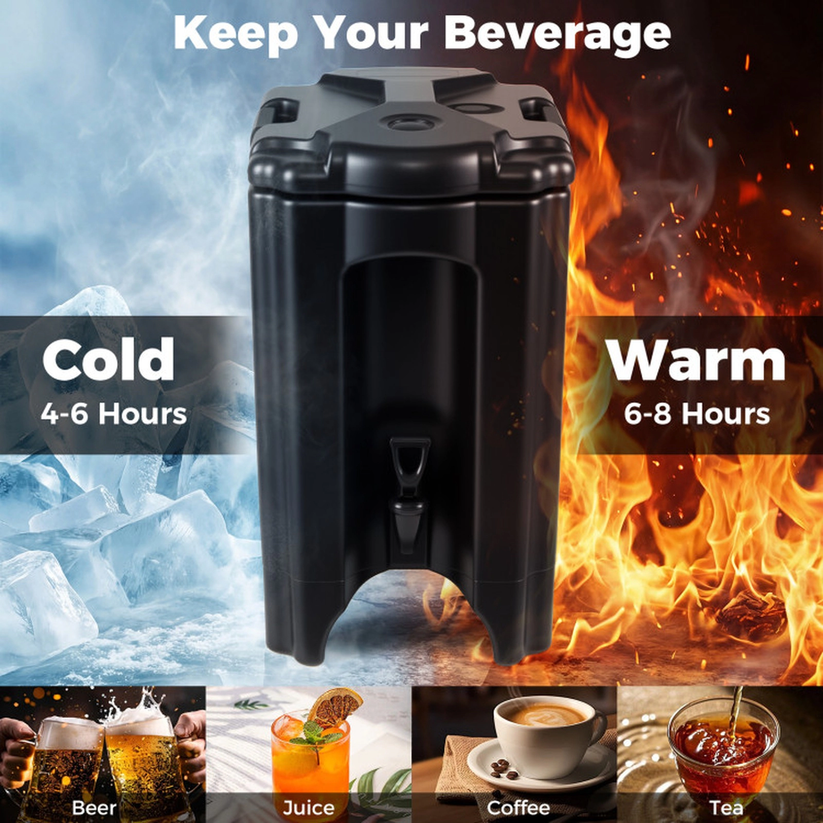 SUGIFT Triple-Layer Insulated Water Broiler Beverage Dispenser 4.4-Gallon Capacity 18-in Long Black