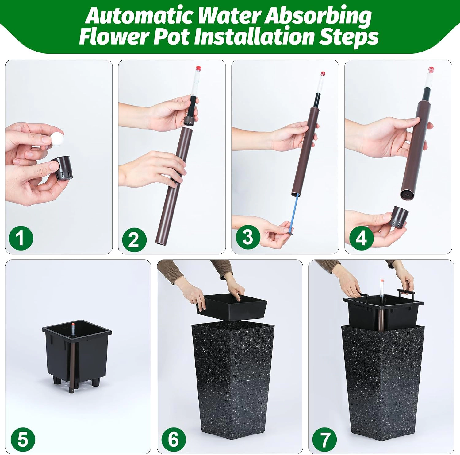 Set of 2 Rectangular Planters 21.6" Tall, Self-Watering Drainage & Water Level Monitor, Wheels