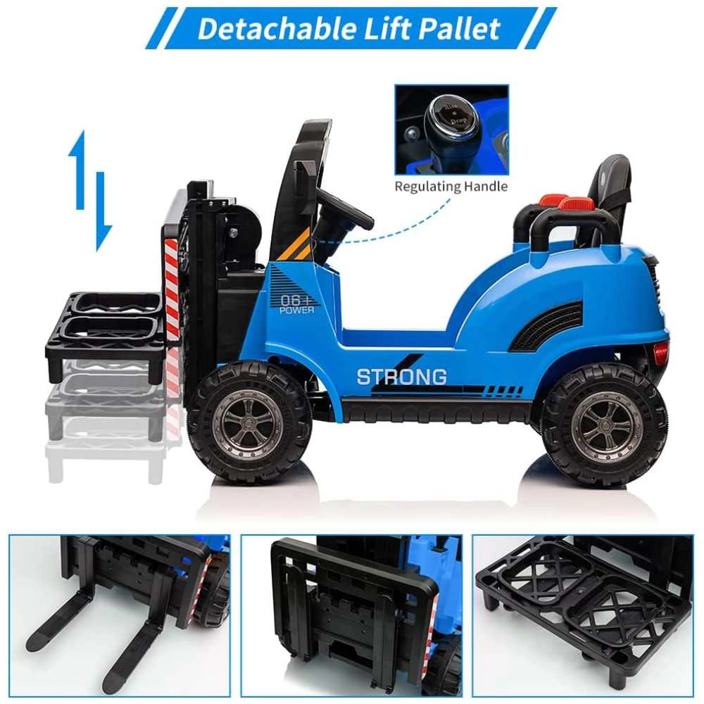12V Kids Ride On Forklift Car, Electric Toy w/Remote, Liftable Fork & Pallet, 2 Speeds, Music, USB Seat Belt