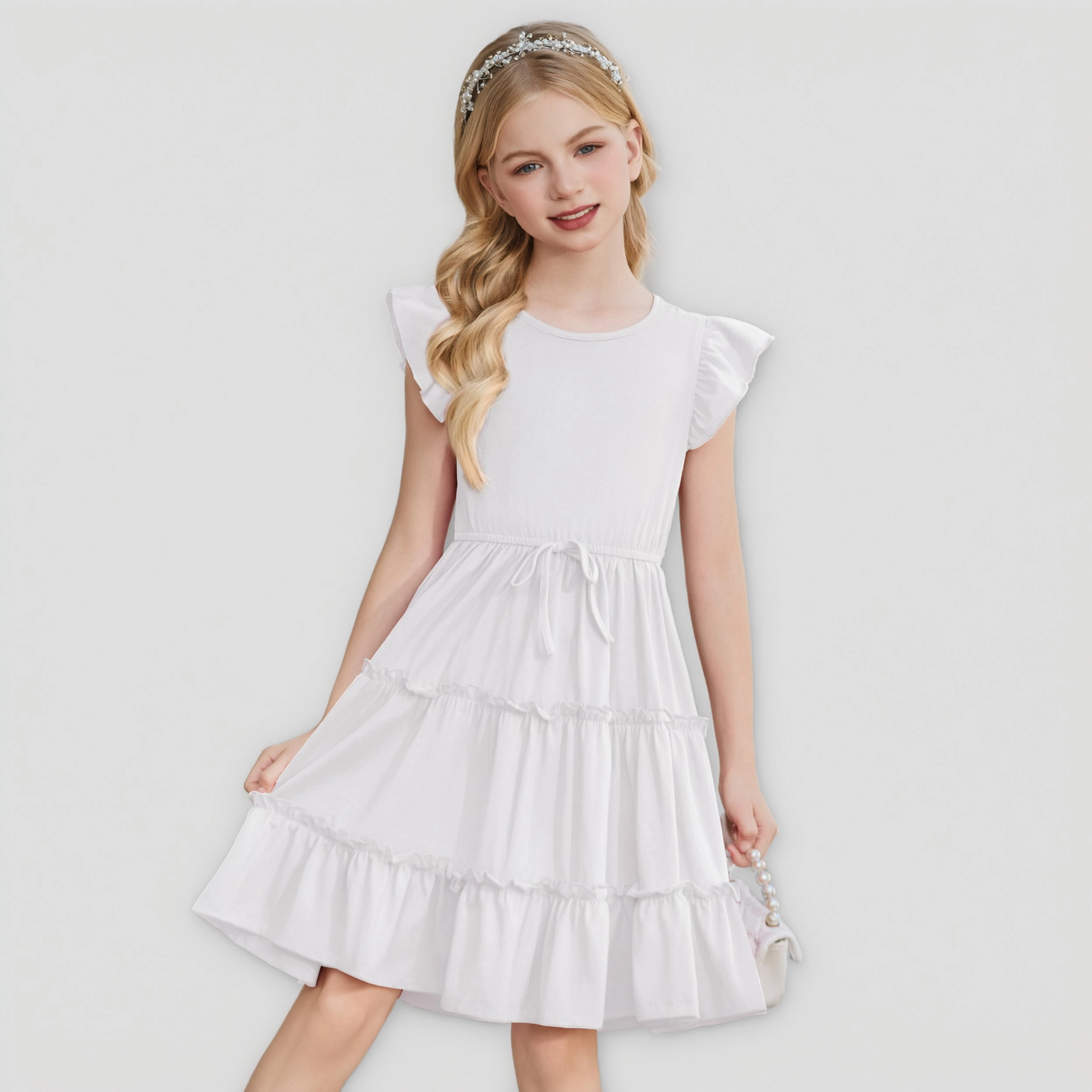 Arshiner Girls Ruffle Sleeve Dress Tiered Swing Casual Summer