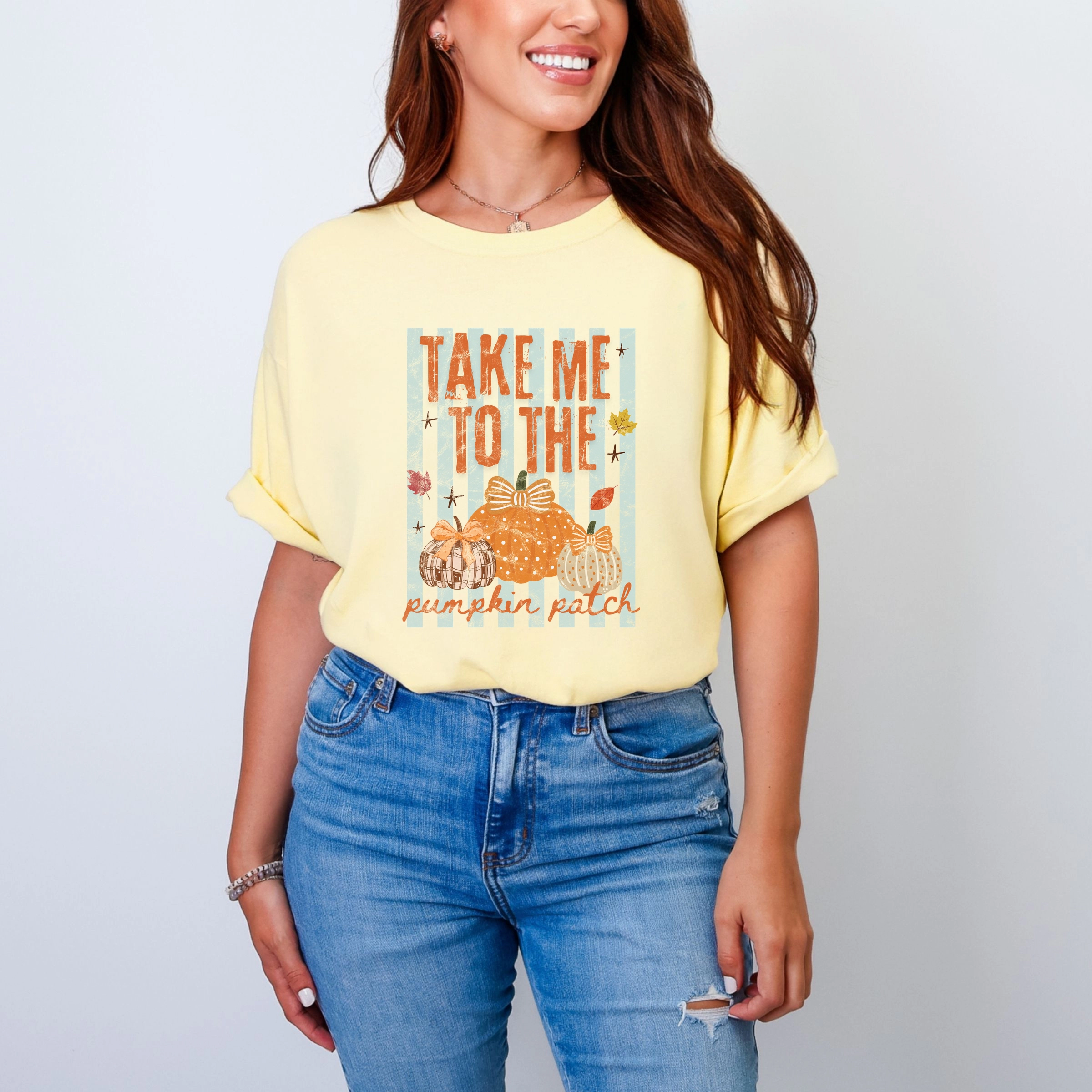 Simply Sage Market - Women's Garment Dyed Graphic T-Shirt Take Me to the Pumpkin Patch Stripes