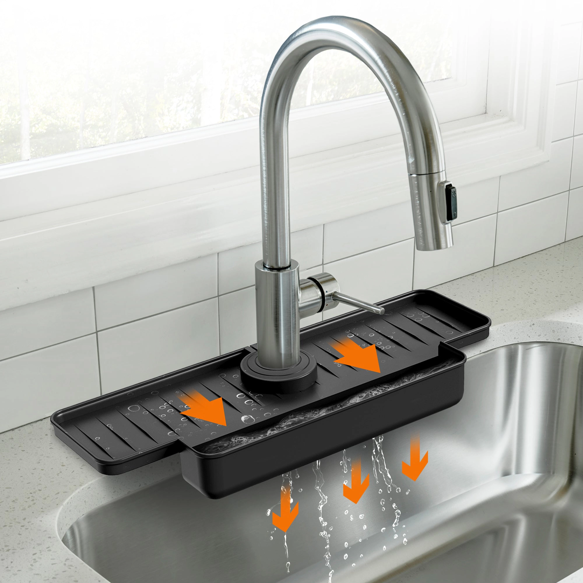 Cheer Collection Silicone Faucet Draining Mat and Splash Guard with Anti-Slip