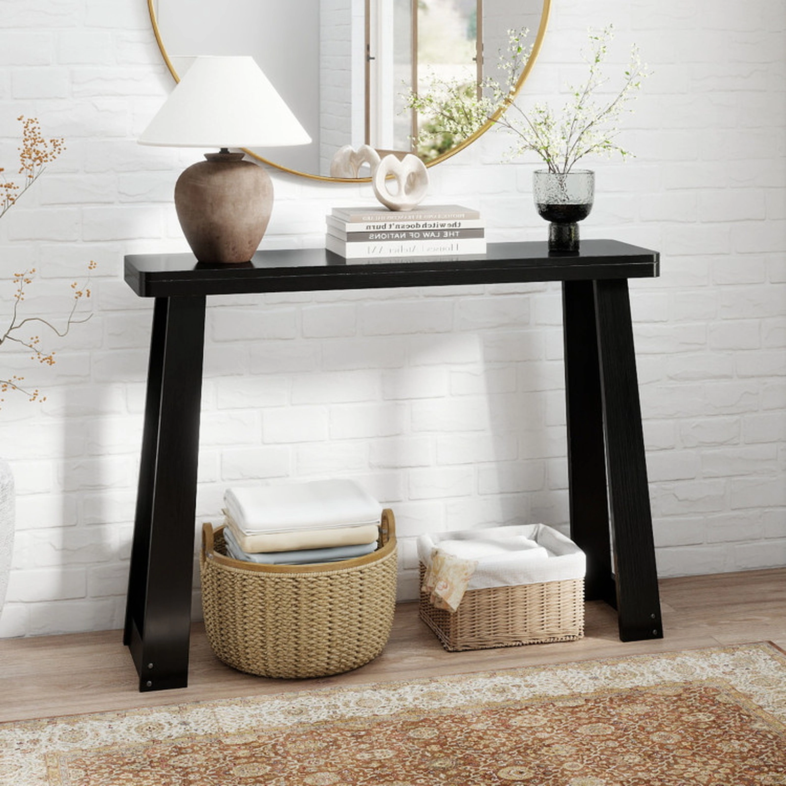 SUGIFT Narrow Entryway Console Table 165-lb Capacity Black/Walnut