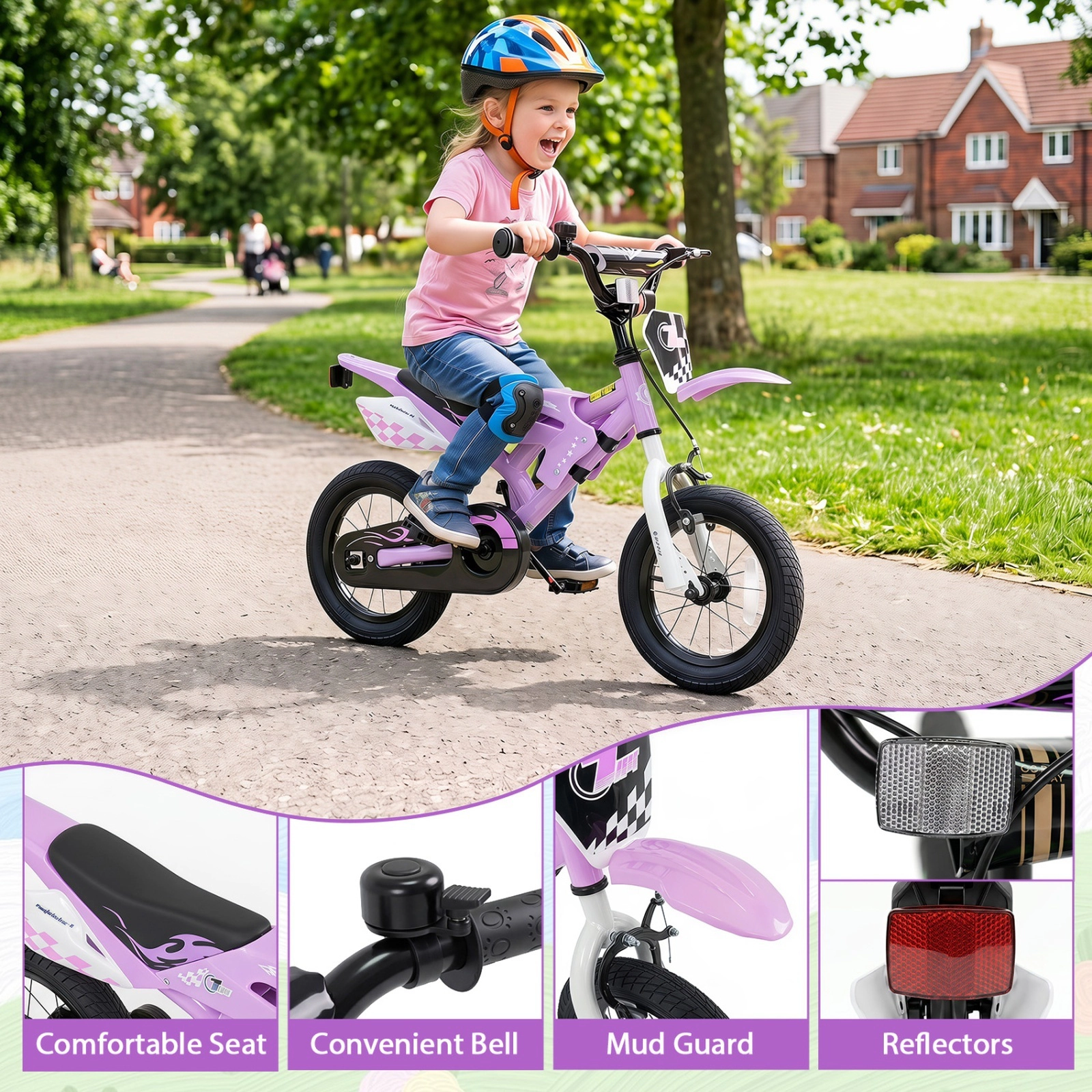 12-in Kids Bike Motorcycle Styled with Training Wheels Number Plate and Adjustable Handlebar for Ages 3-4
