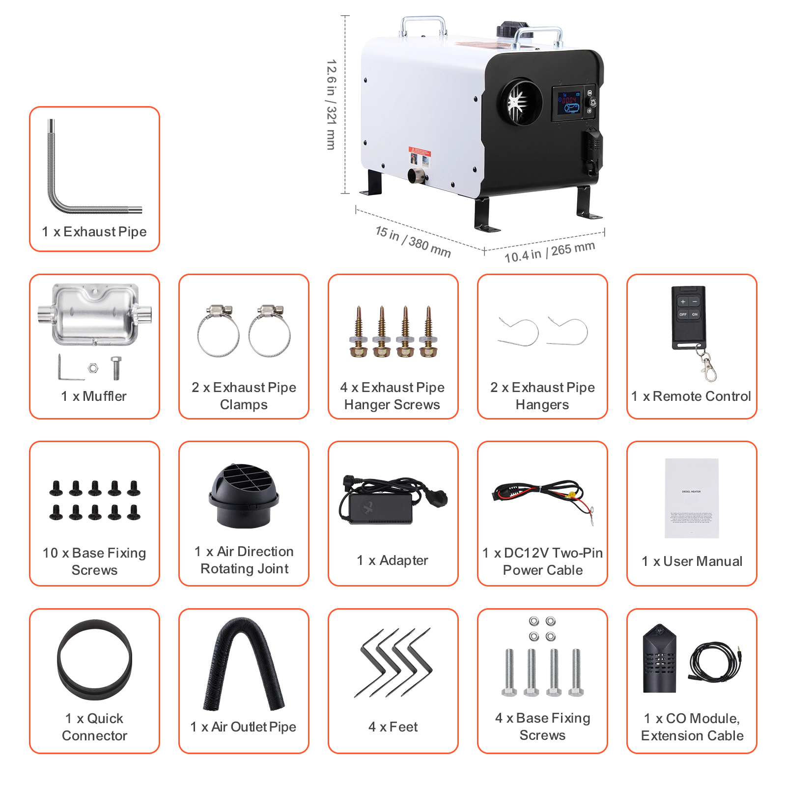 HONGGE Diesel Heater 12V / 24V All in One Diesel Air Heater with Bluetooth APP Control Remote Control and Display