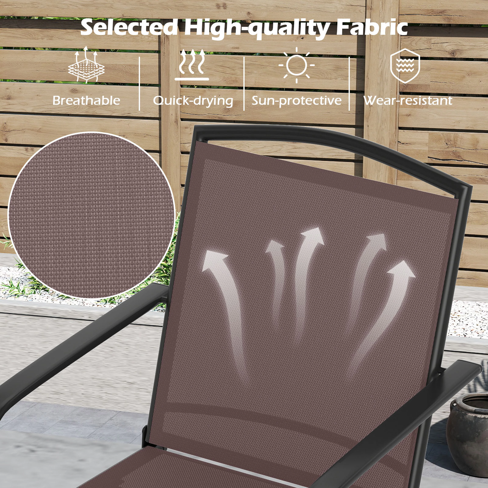 SUGIFT Outdoor Swivel Chairs Set of 2 Coffee with High Back and Breathable Seat