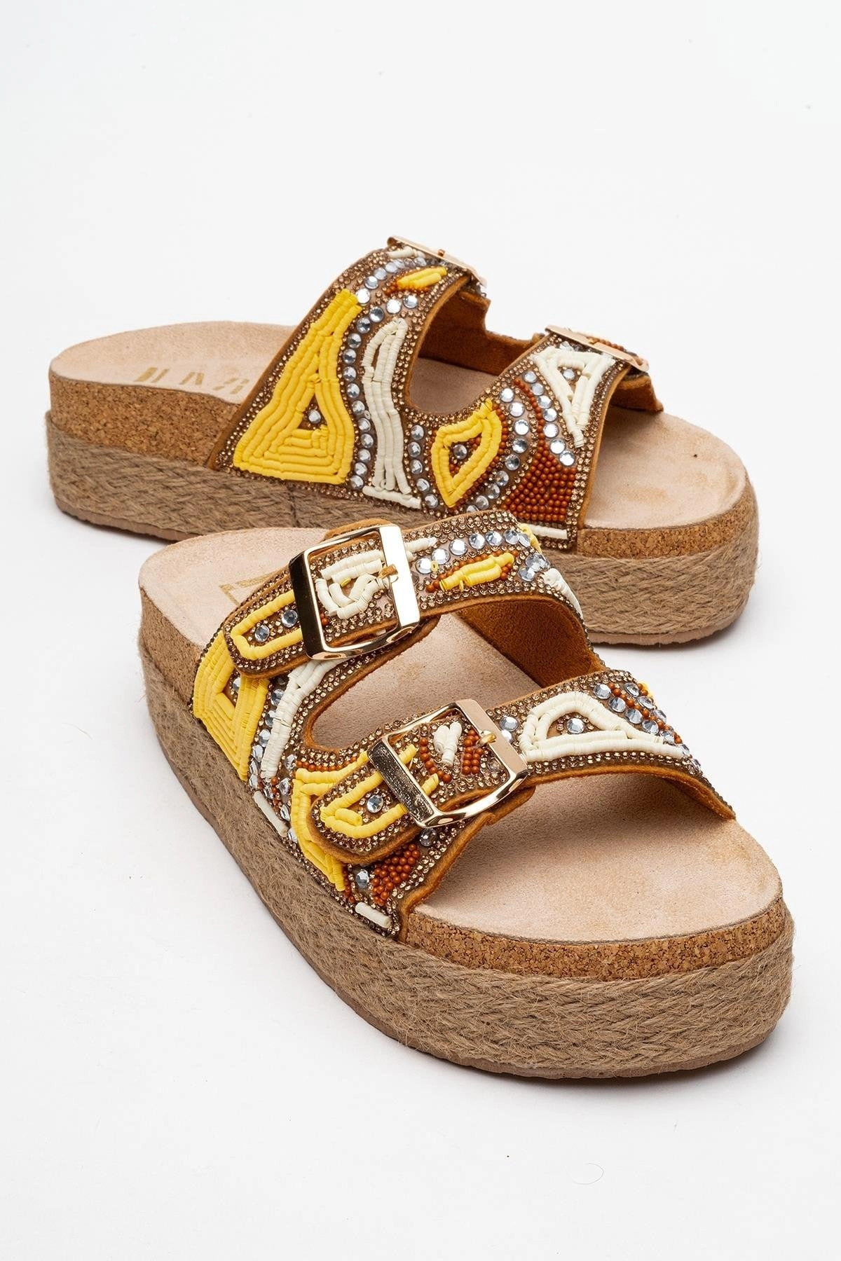 Prologue Shoes Womens Bobby Beaded Straw Platform Slide Sandal
