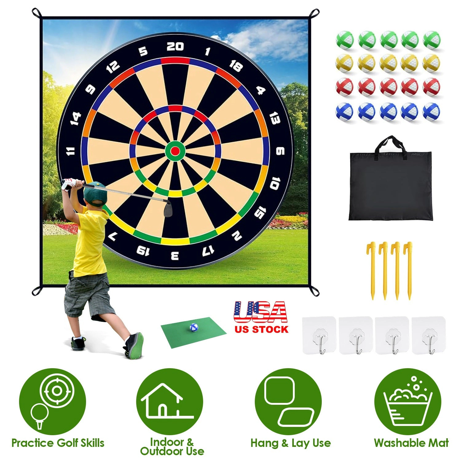 GBruno 2-in-1 Golf Chipping Dart Game Mat Set