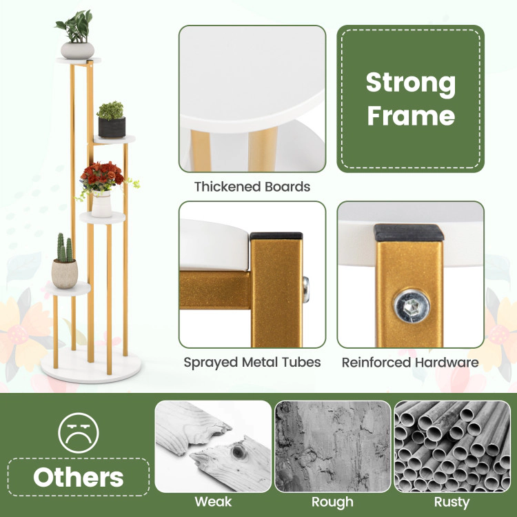 Hivvago Indoor Metal Plant Stand Corner Plant Shelf for Potted Plant with Golden Metal Frame