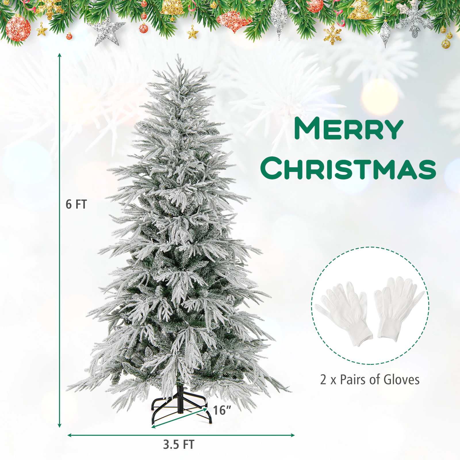 Costway 6/7/8 FT Artificial Christmas Tree with 594 PE PVC Branch Tips & 250/340/450 LED Lights