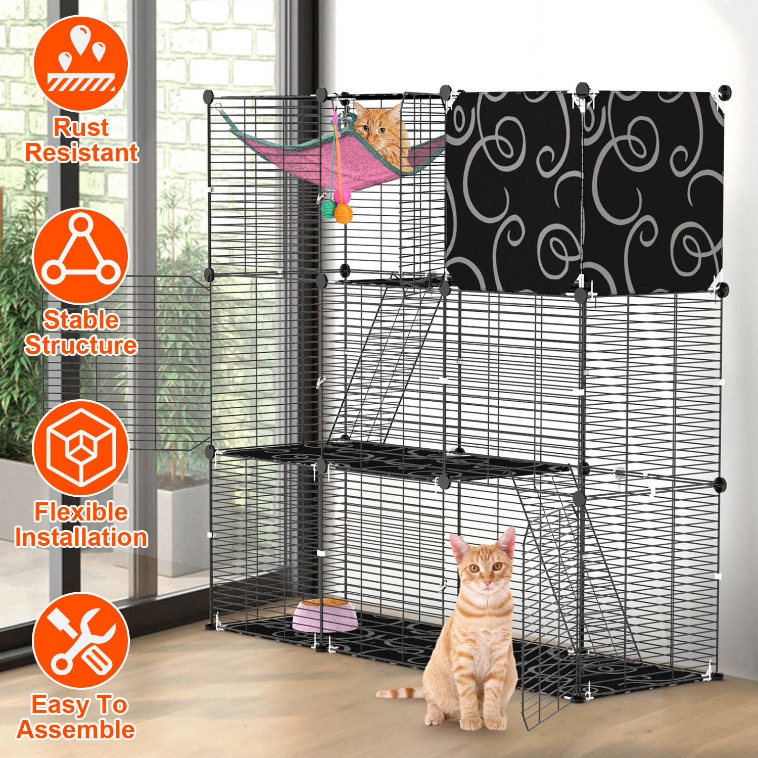 GBruno 3-Tier Wire Cat Cage Enclosure With Hammock