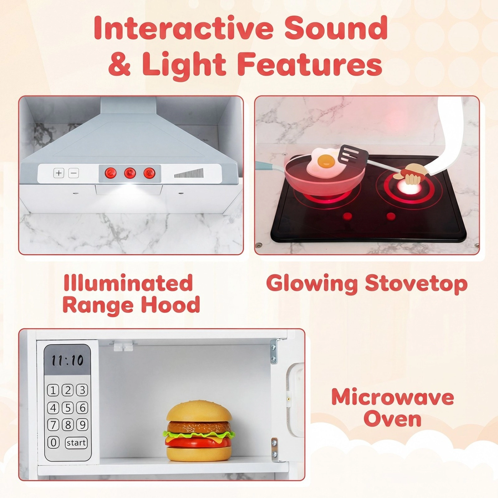 SUGIFT Wooden Kids Play Kitchen Playset White 40 in with Lights Sounds and Water Circulation