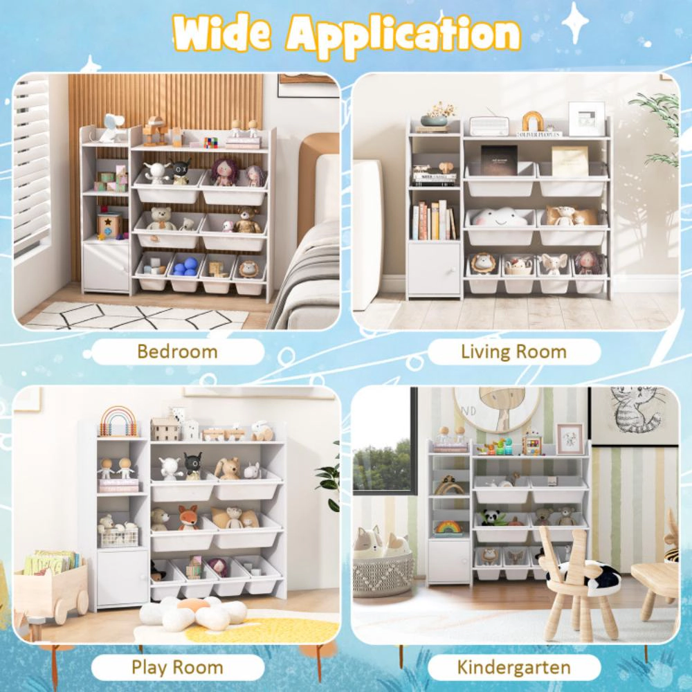 Hivvago 4-Tier Kids Toy Storage Organizer Bookshelf and Toy Storage Rack with Door-White