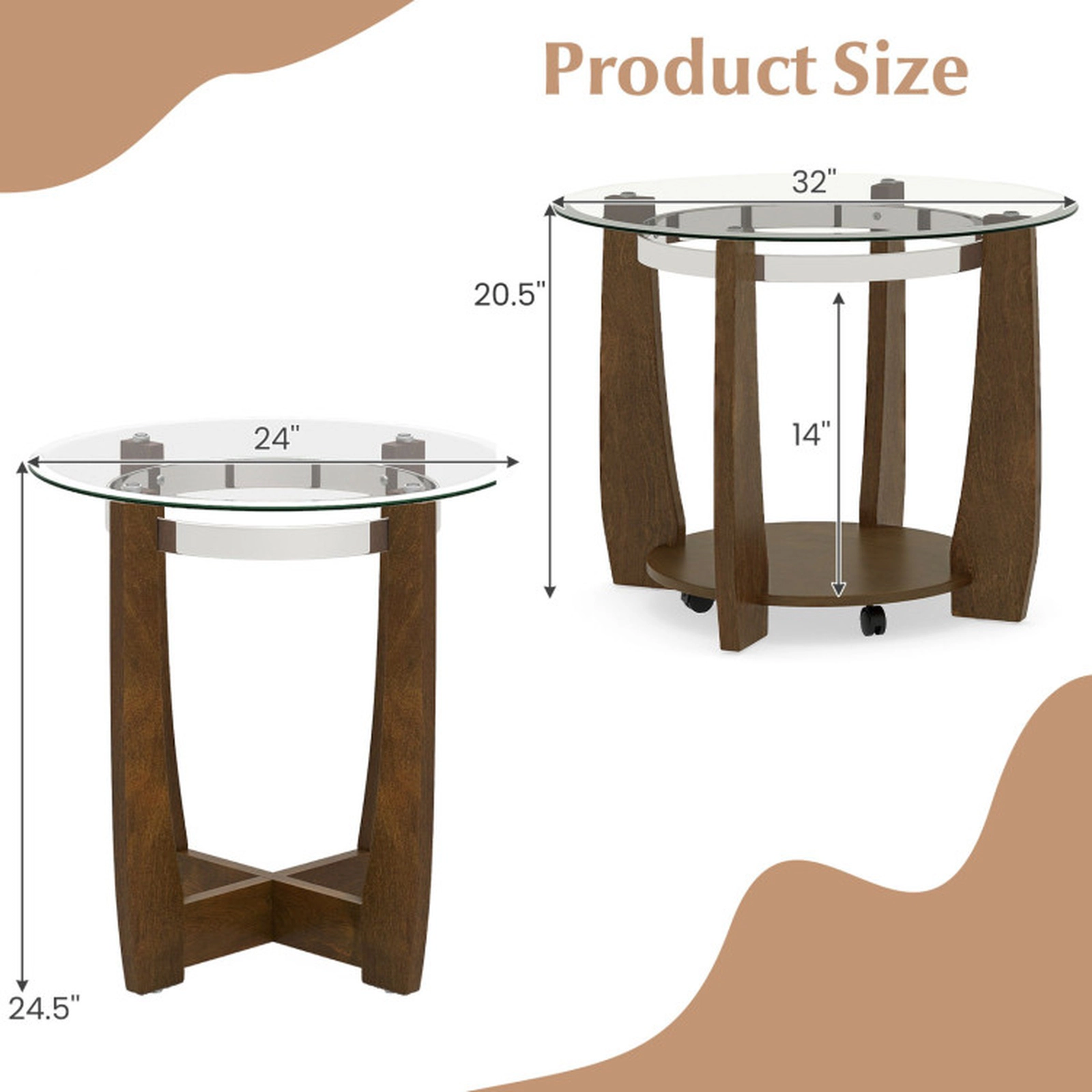 SUGIFT Tempered Glass 3-Piece Coffee Table and Side Tables Set 300-lb Coffee Table Capacity with Shelf 180-lb Capacity