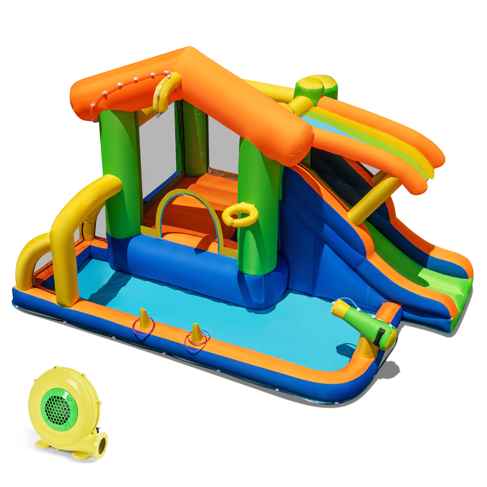 SUGIFT Football Goal and 480W Blower 8-in-1 Kids Inflatable Bounce House Water Park