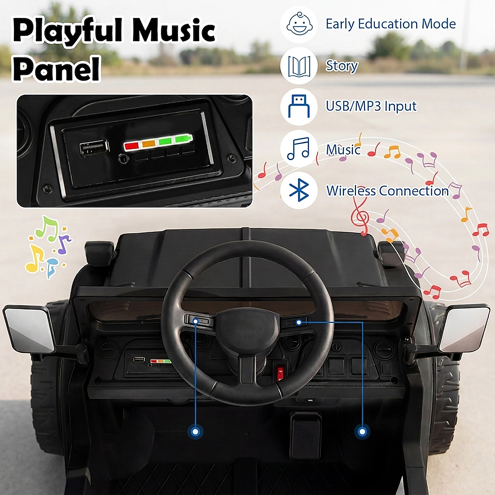 SUGIFT Black Electric Dump Bed and Music 12V Licensed Toyota Kids Electric Ride On Truck