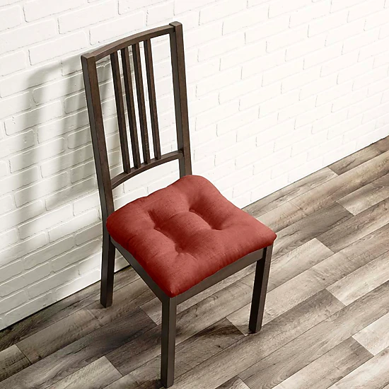 Ellis Lisa Solid Color Poly Cotton Durable Duck 16" Non Skid Chair Pad Adding Comfort Styling Dining Chairs 16"x16" Red