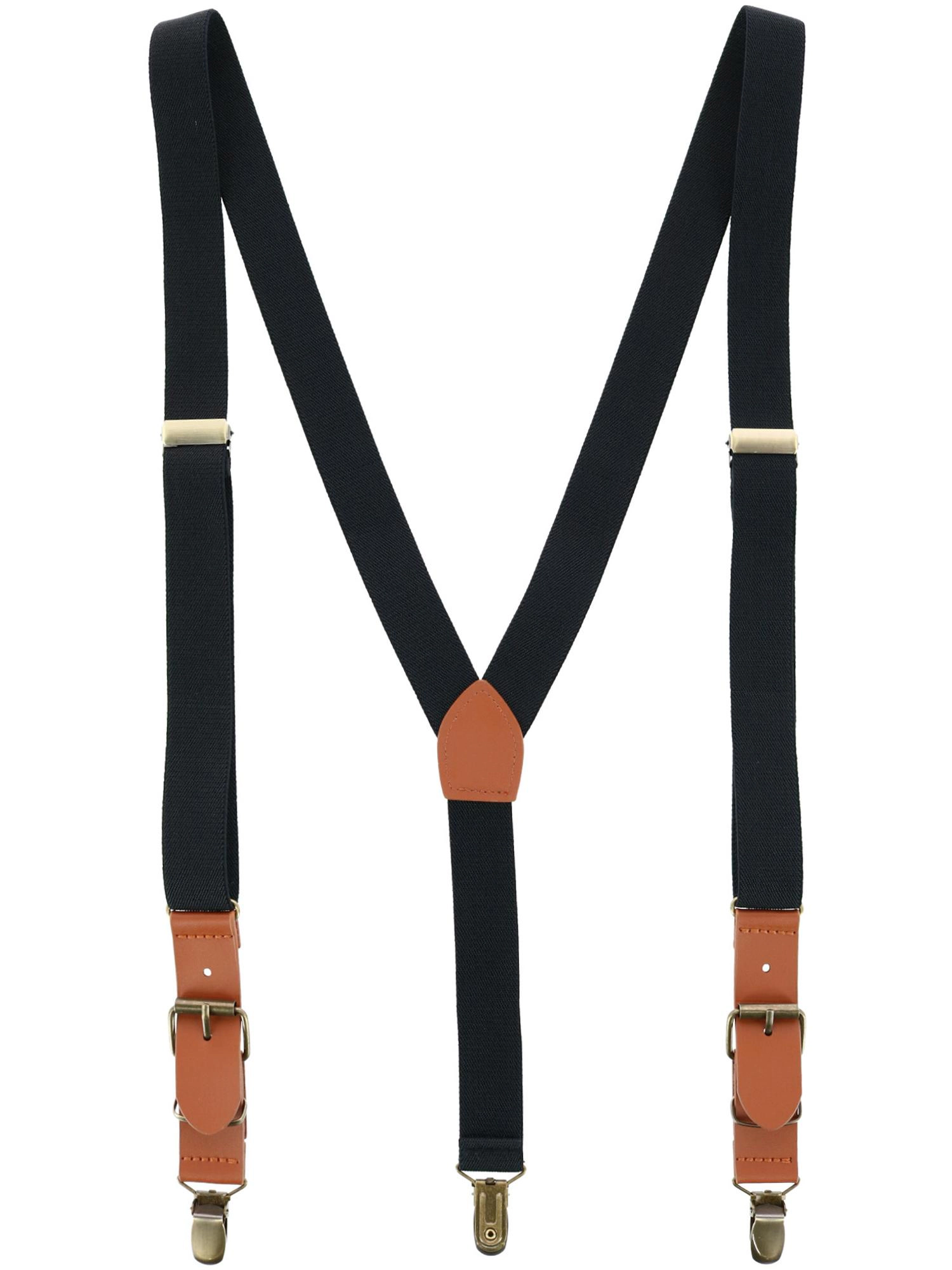 CTM Men's 1 Inch Wide Suspender with Faux Leather Buckle and Clip-Ends