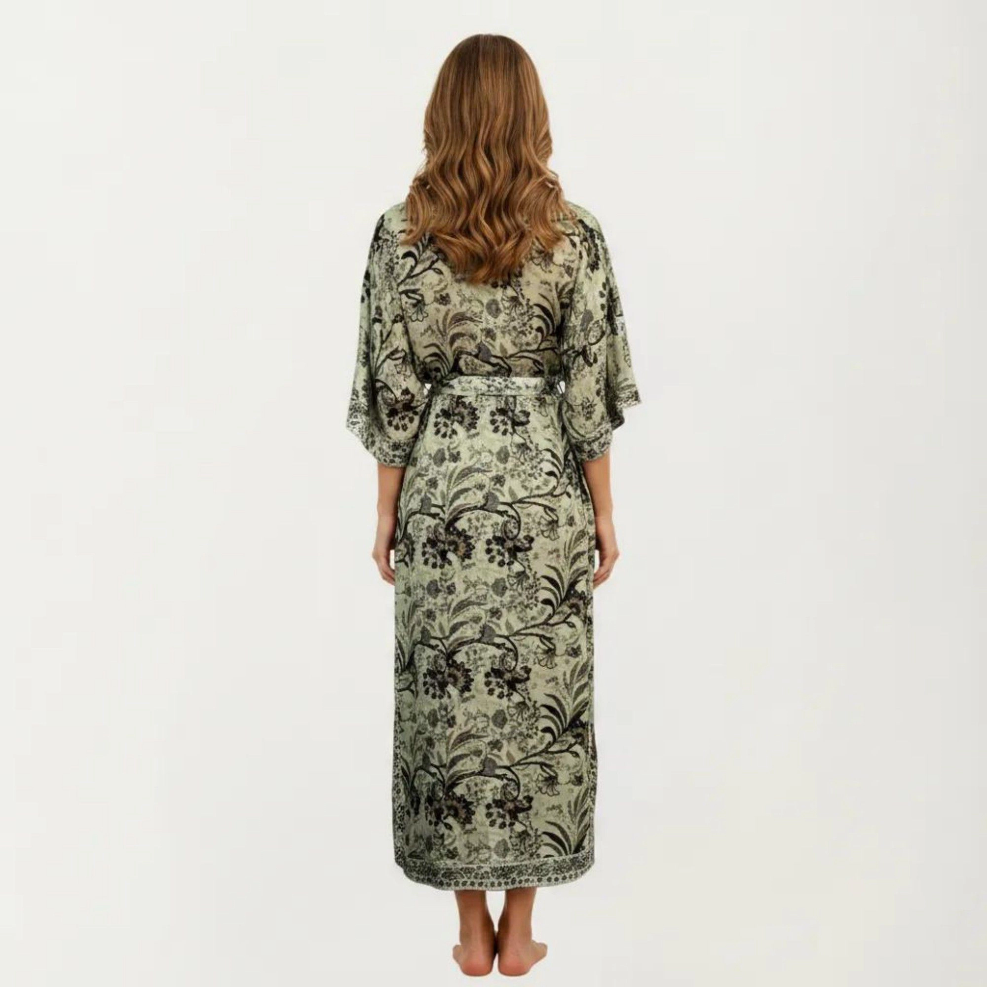 Anna-Kaci Women's Floral Paisley Maxi Dress with Long Sleeves Adjustable Waist Tie and Flowing Relaxed Fit