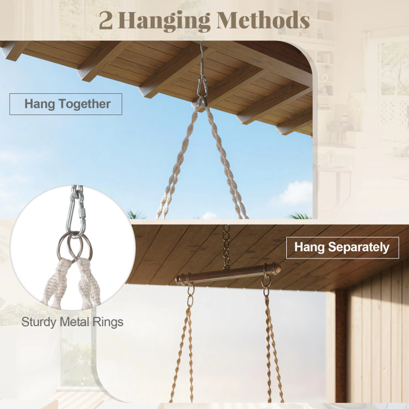 SUGIFT 350-lb Capacity Macrame Hanging Hammock Swing Chair with Cotton Rope and Elegant Fringe Trim