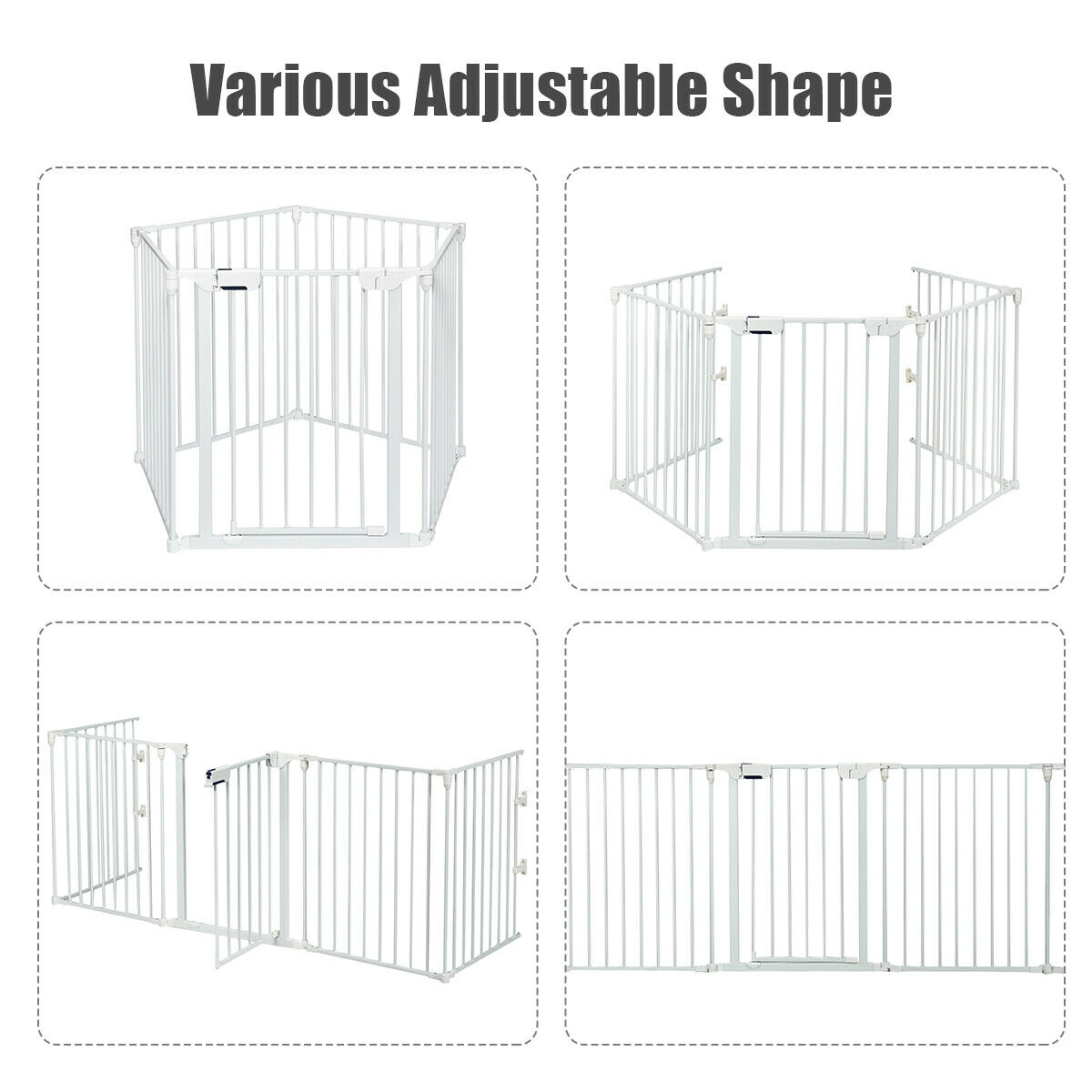 SUGIFT 115 Inch 5 Panel Adjustable Baby Gate White Wide Fireplace Fence