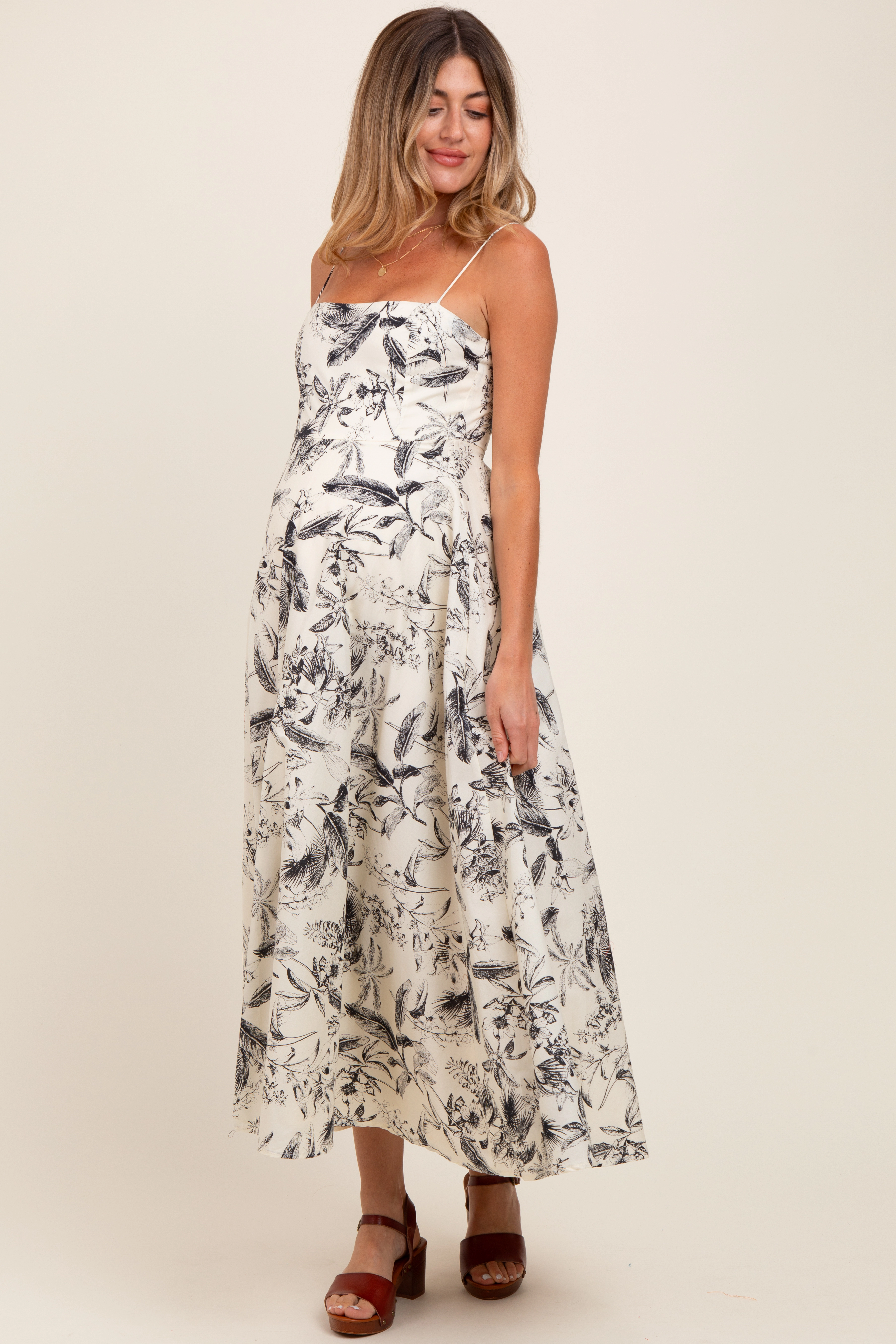 PinkBlush Womens Light Pink Linen A-Line Flared Maternity Midi Dress