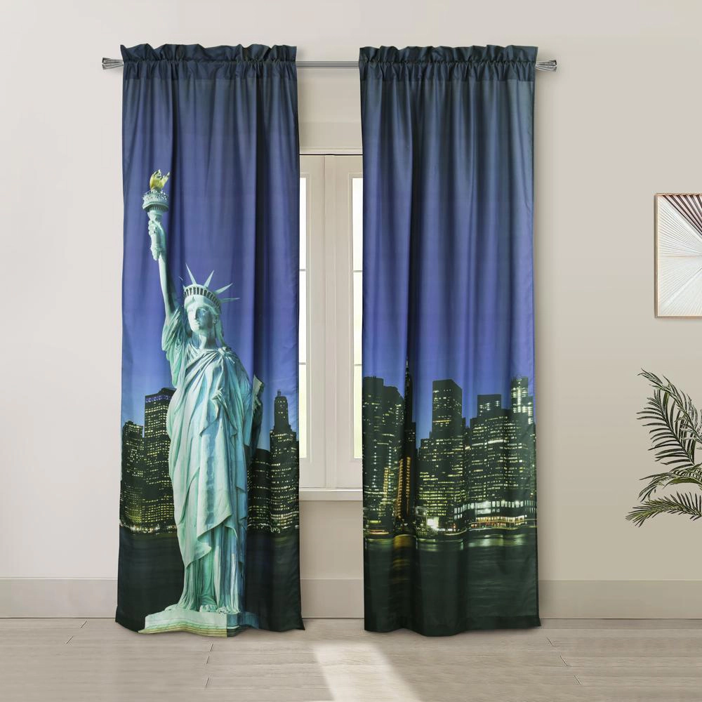 Habitat Photo Real Statue Of Liberty Light Filtering Pole Top Curtain Panel 100% Polyester Pair 37" x 84" Multicolor