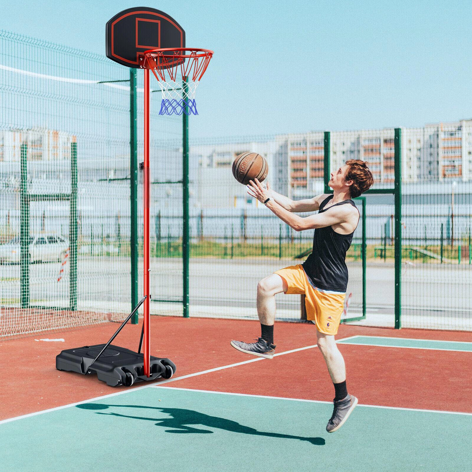 SUGIFT 5.5-ft to 7.5-ft 5-Level Adjustable Portable Basketball Hoop with 2 Wheels and Fillable Base