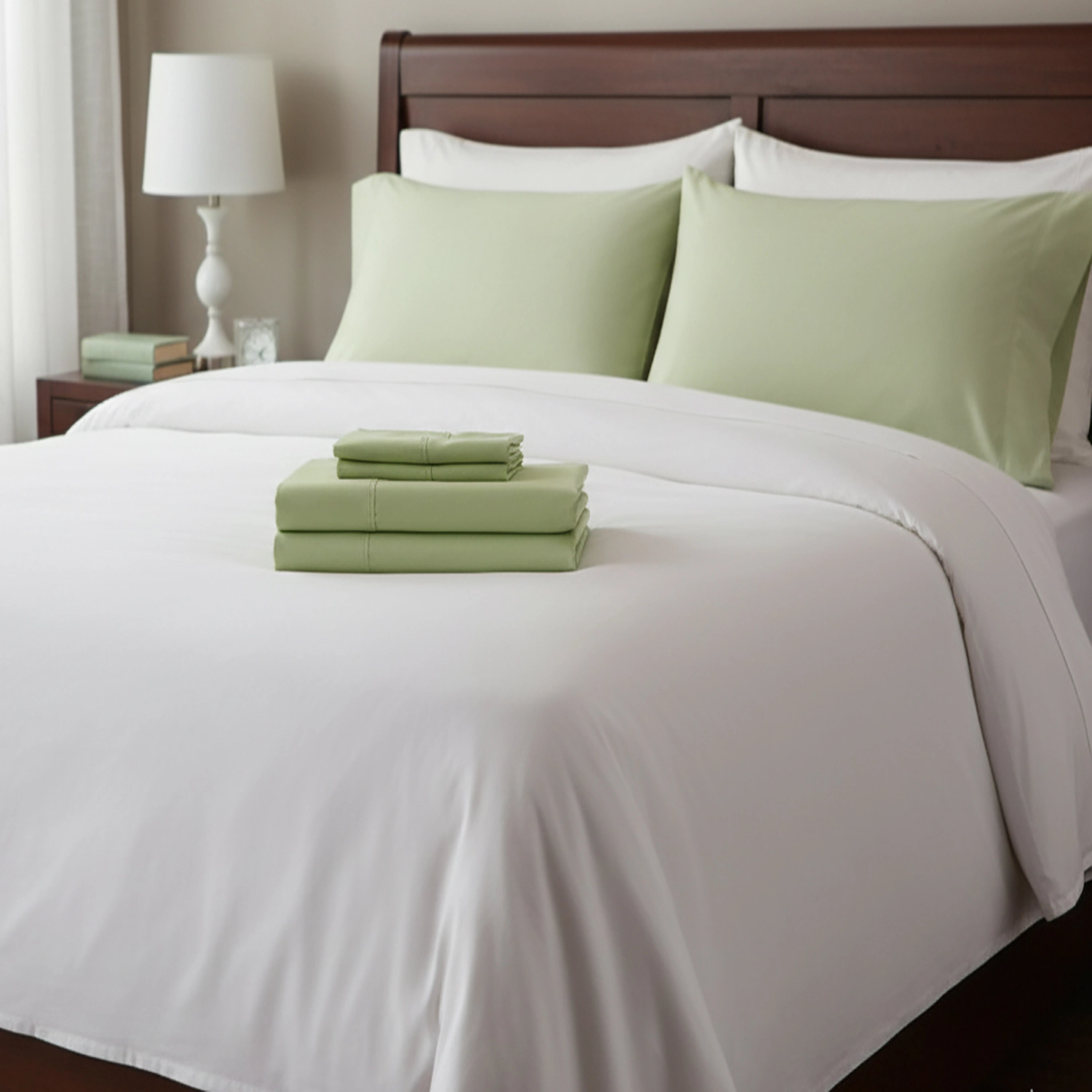Castle Hill Premium Lightweight 330 Thread Count Cotton Sateen 4 Pieces Sheet Set Queen Celedon