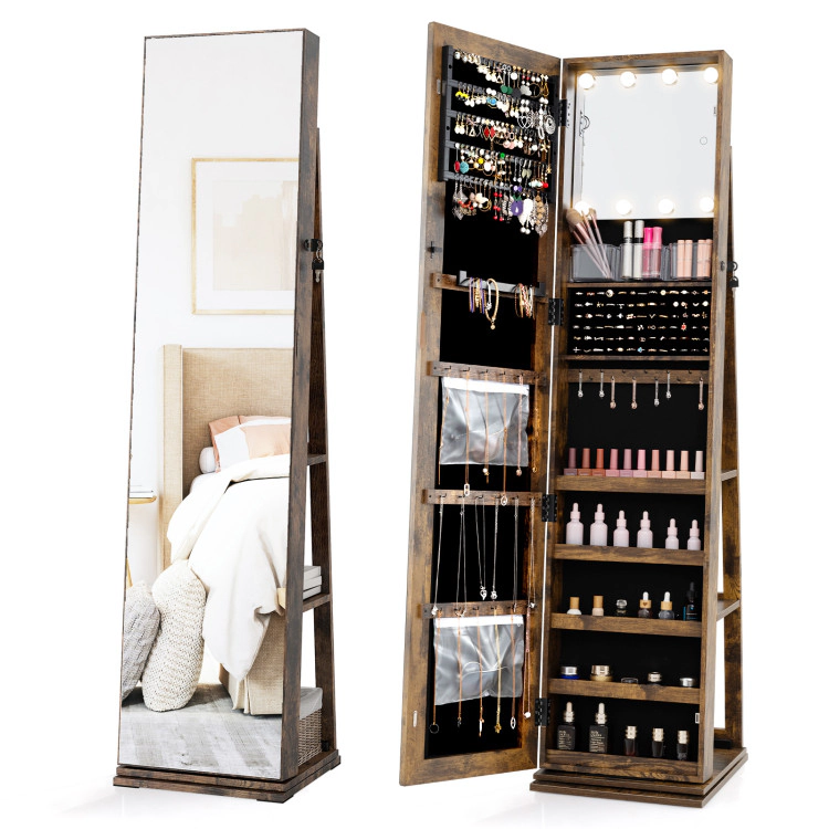 Hivvago 360 degree Swivel Jewelry Cabinet with Full Length Mirror