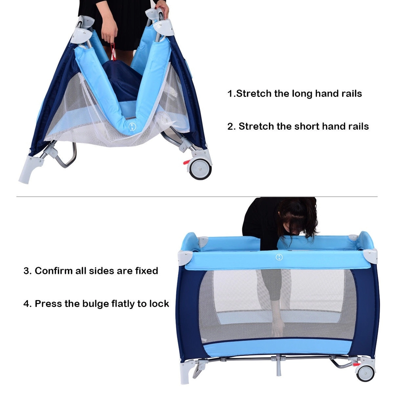 SUGIFT Baby Mosquito Net Bassinet Changing Table Foldable Crib Playard 43.5-in x 31-in x 47.5-in 33-lb Capacity Blue