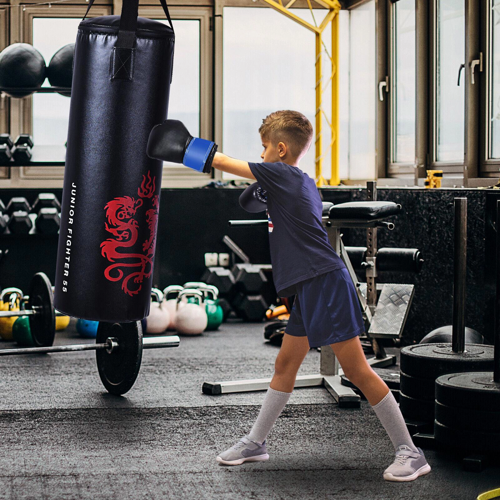 SUGIFT 5-Piece 40-lb Filled PU Punching Boxing Set with 28 x 10 x 10 in Sandbag Ages 5+ Black Blue Red White